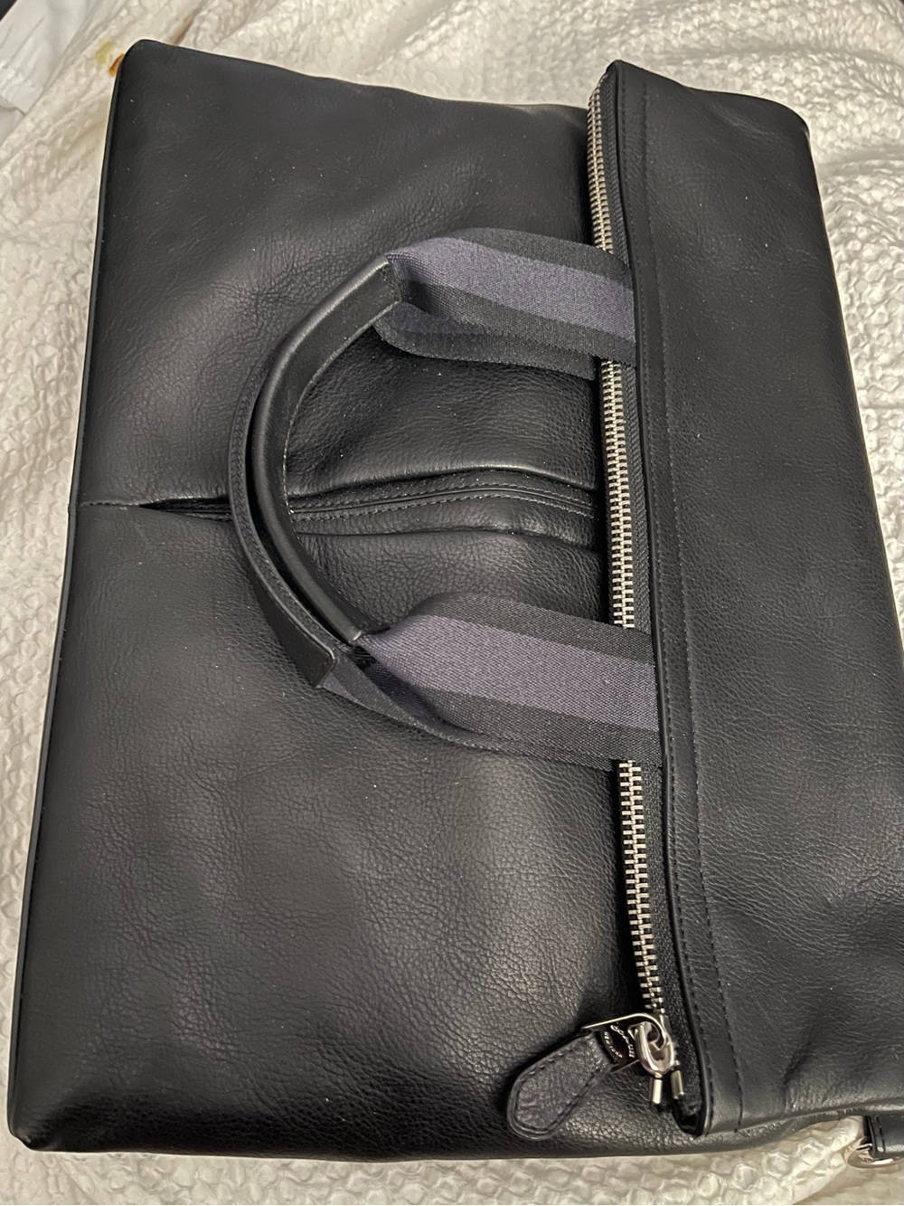 Coach Classic Black Leather Laptop Briefcase with Striped Handles